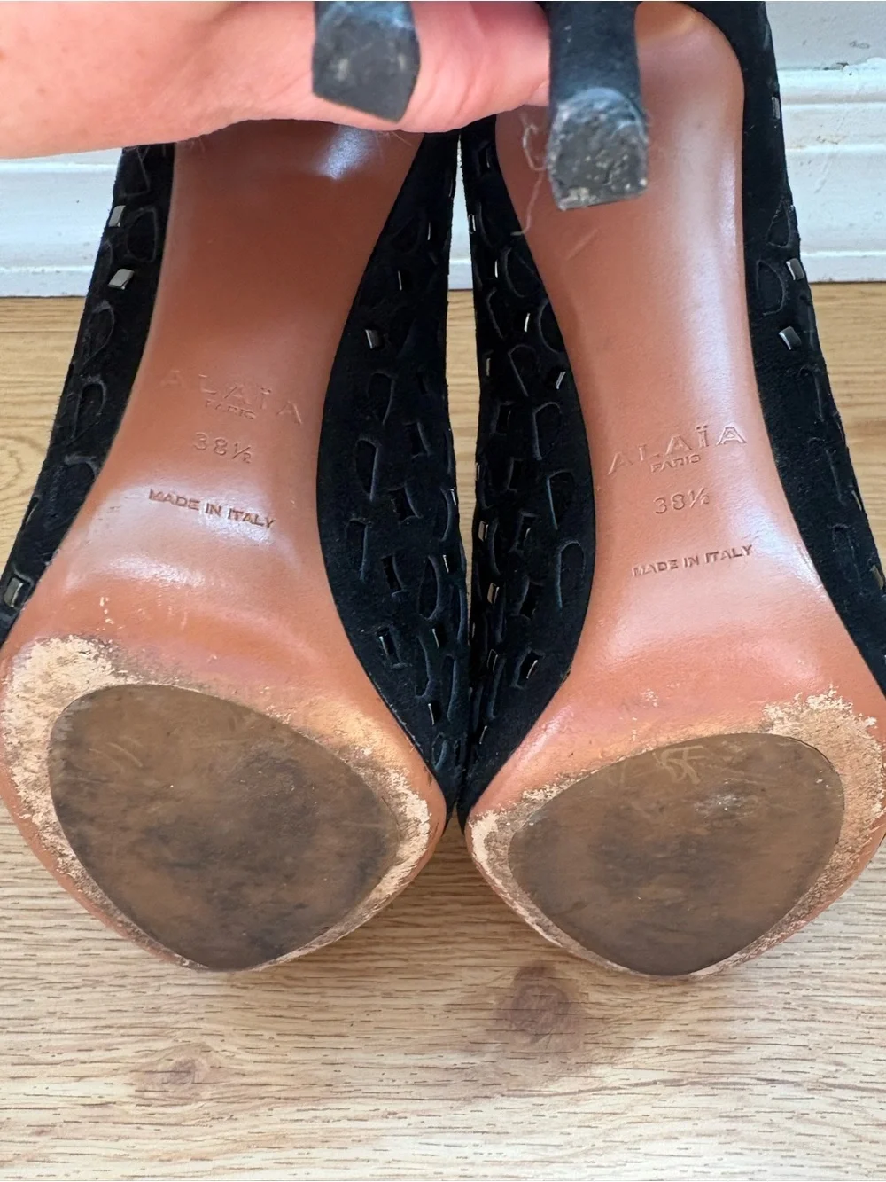 Alaia Black Studded Cutout Women's Suede Ankle Booties